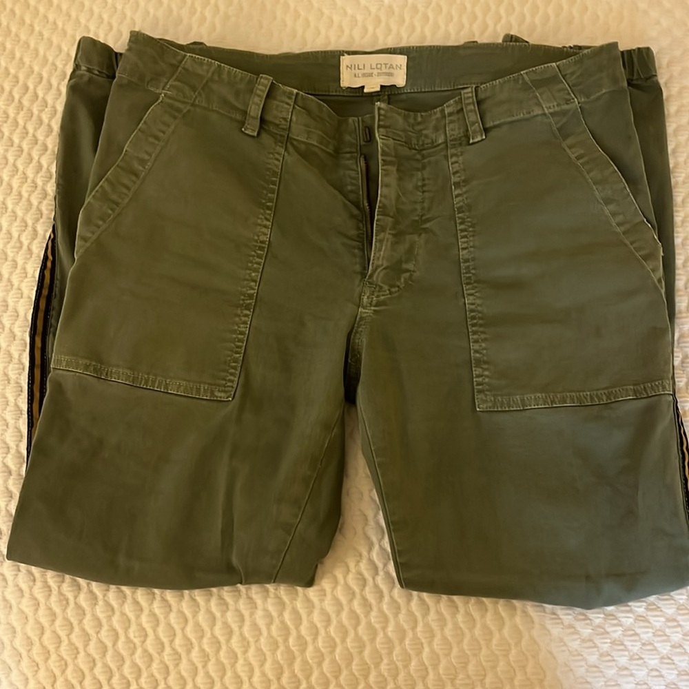 Nili Lotan Olive Green Pants with Side Stripe - Picture 3 of 10